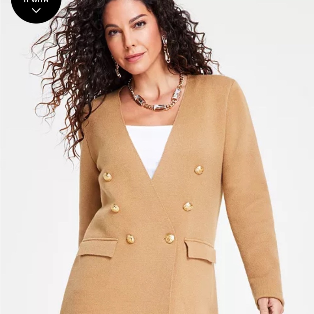 INC International Concepts Tan Double-Breasted Coat